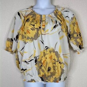 NY&C Womens Size XL Yellow Floral Off The Shoulder Top 3/4 Sleeve
